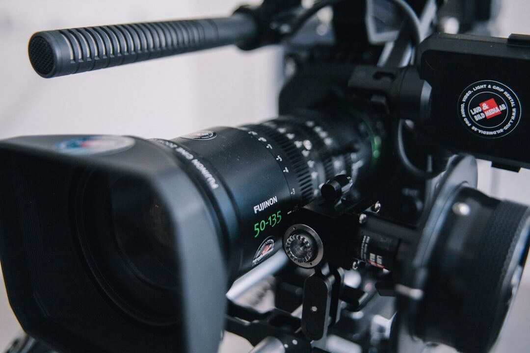 Close-up of a professional broadcast video camera lens